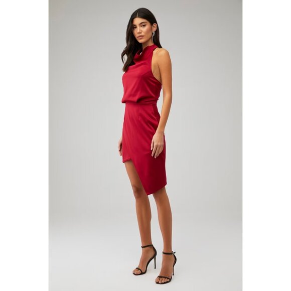 NWT Elliatt X Revolve Camo Asymmetric Satin Cocktail Dress Red Size Medium - Picture 10 of 13